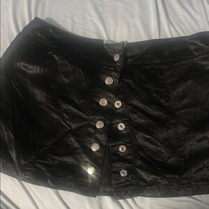 Black Satin Button-Up Skirt